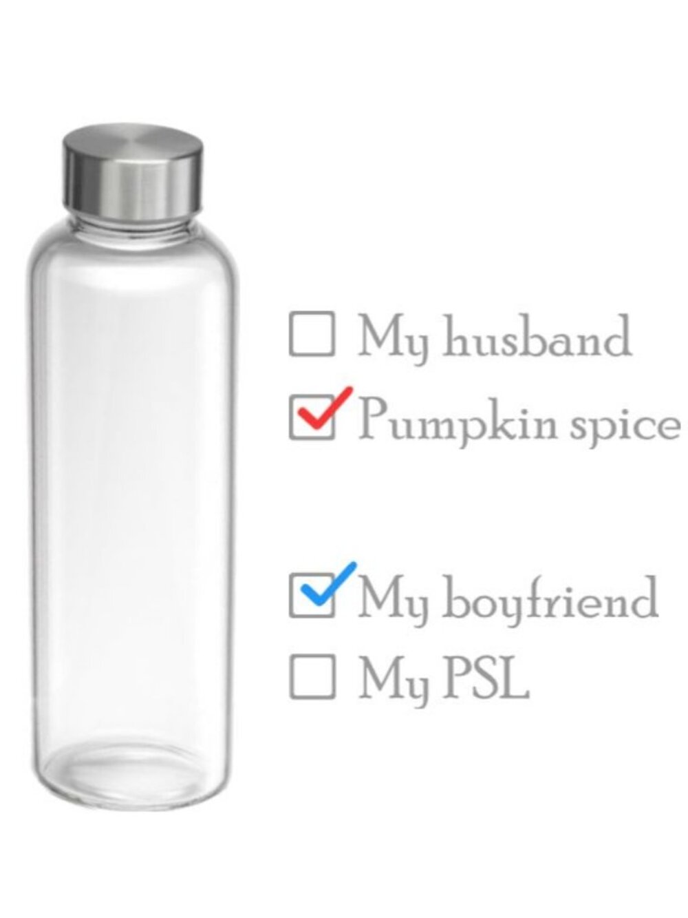 Custom etched glass water bottle